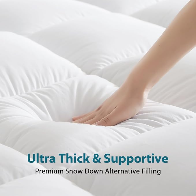 CYMULA Queen Mattress Topper for Back Pain - Extra Thick Cooling Mattress Pad Cover for Queen Size Bed - Soft Mattress Protector Pillow Top with 8-21 Inch Deep Pocket 3D Snow Down Alternative Fill