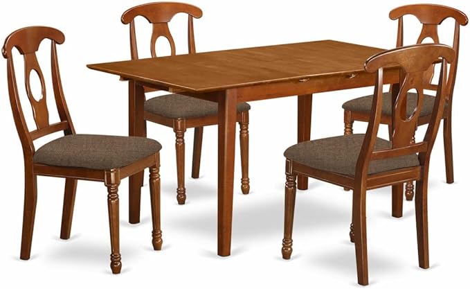 East West Furniture PSNA5-SBR-C 5 Piece Dinette Set for 4 Includes a Rectangle Dining Room Table with Butterfly Leaf and 4 Linen Fabric Kitchen Dining Chairs, 32x60 Inch, Saddle Brown