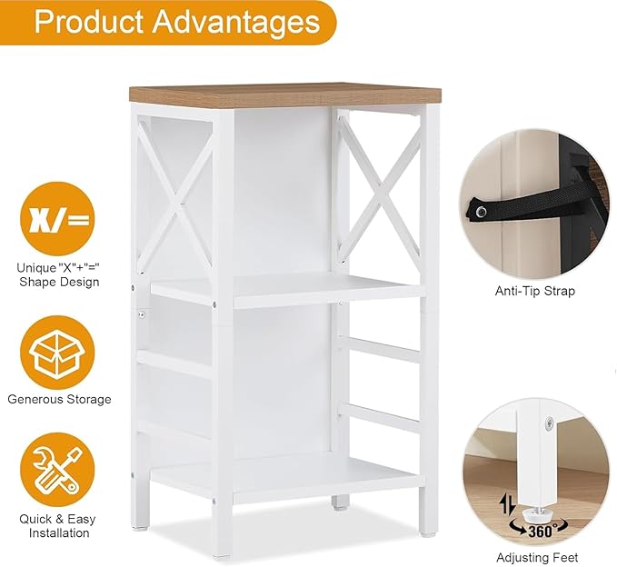 Small Bookshelf,3 Tier Industrial Bookcase with Metal Frame and Backboard,Low White Book Shelf,Book case for Small Spaces,Living Room,Bedroom and Home Office