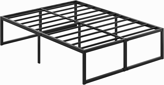 18 Inch King Bed Frame Sturdy Mattress Foundation, Heavy Duty Metal Platform with Steel Slats Support No Box Spring Needed, Noise Free, Easy Assembly, Black