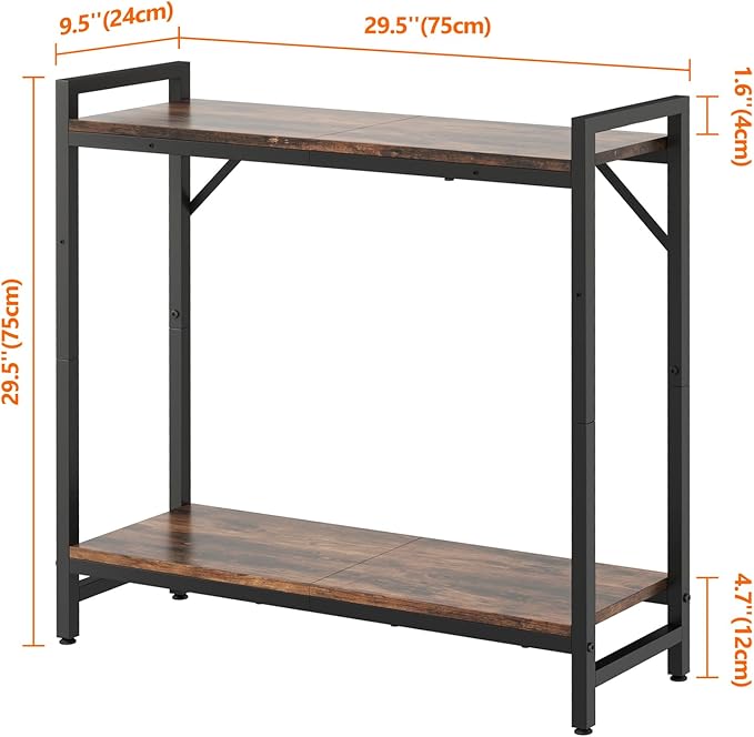 Narrow Console Table, Small Entryway Table with 2 Support Bar, Thin Sofa Table, Small Couch Table, Display Table, Side Table for Living Room, Hallway, Bedroom, Rustic Brown