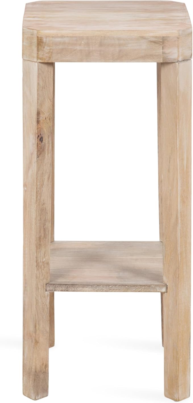 Kate and Laurel Talcott Modern Square Wood Drink Table, 12 x 12 x 28, Light Natural, Transitional Decorative Two-Tier Pedestal Table for Use as Plant Stand Indoors or Living Room Decor Accent