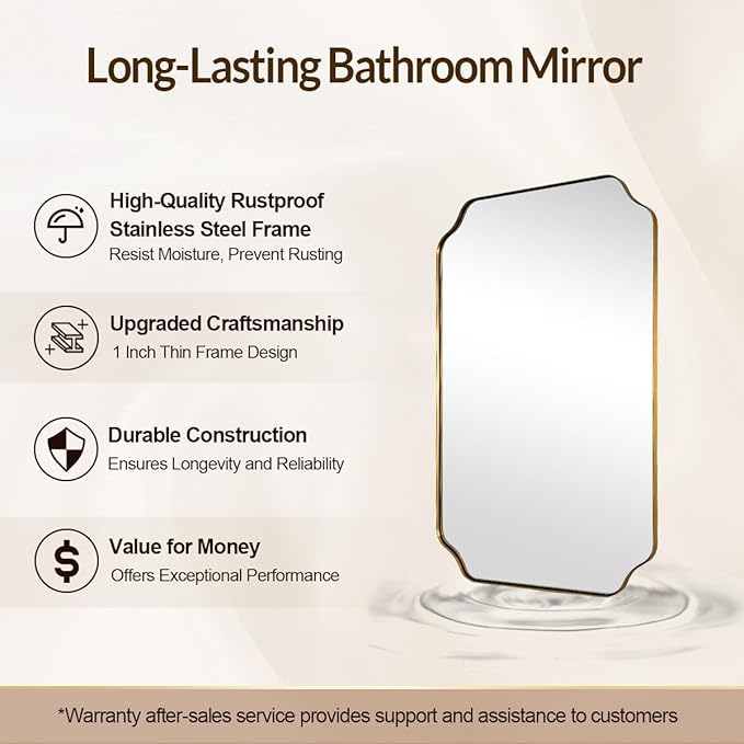 30"x40" Gold Scalloped Mirror, Large Gold Irregular Bathroom Vanity Mirror, Anti-Rust Asymmetrical Mirrors for Wall, Wall Mounted Vertical or Horizontal, Weigh 30.5Lb