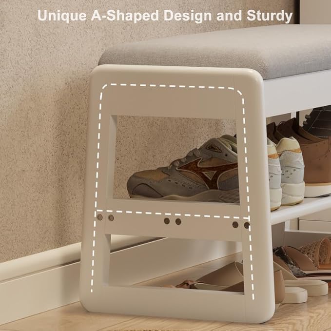 Small Shoe Bench with Cushion,2 Tiers Shoe Rack Bench with Flip-Top Storage,Wood Shoe Rack for Entryway（White,23.62"）