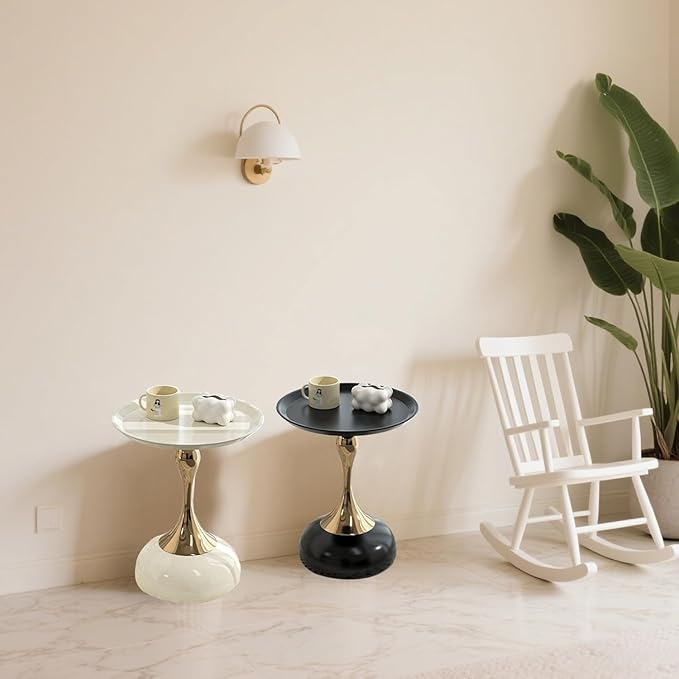 Elegant Modern Side Table - Featuring a Unique Hourglass Design, Ideal for use in Living Rooms, cafes, Dining Rooms, bedrooms, and Outdoors - a Fashionable Decoration (2, Black+Beige)