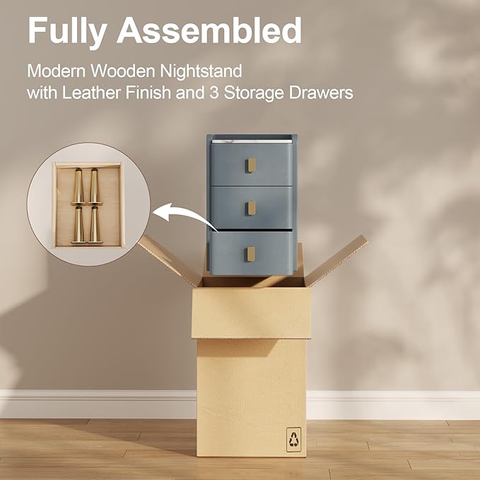 Narrow Nightstand with Drawers, Narrow Side Table Leather, Small Bedside Tables for Bedroom. (Dark Gray)