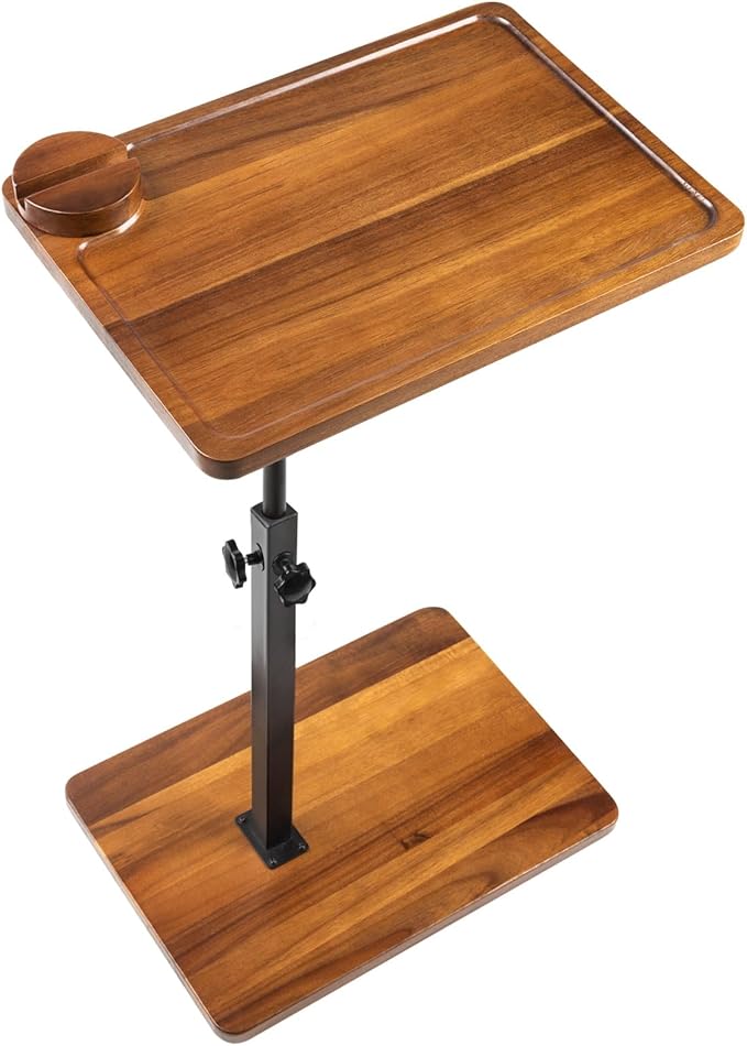 Solid Wood Acacia Wood Couch Table,360° Swivel Height Adjustable C Table with Phone & Tablet Stand,TV Trays for Eating on Couch, Bedroom or Livingroom, Oblong.