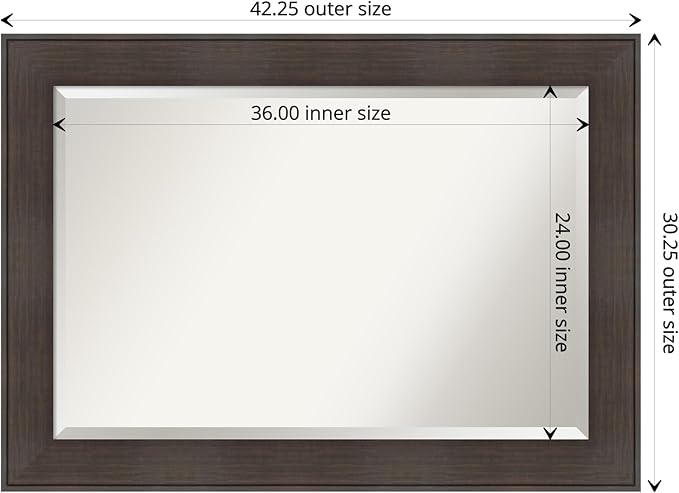 Amanti Art Brown Wall Mirror 30x42 William Rustic Woodgrain Rectangle Bathroom Mirror for Wall Decor Living Room, Large Classic Frame, Hangs Horizonally and Vertically, Bathroom Decor, Beveled Edge