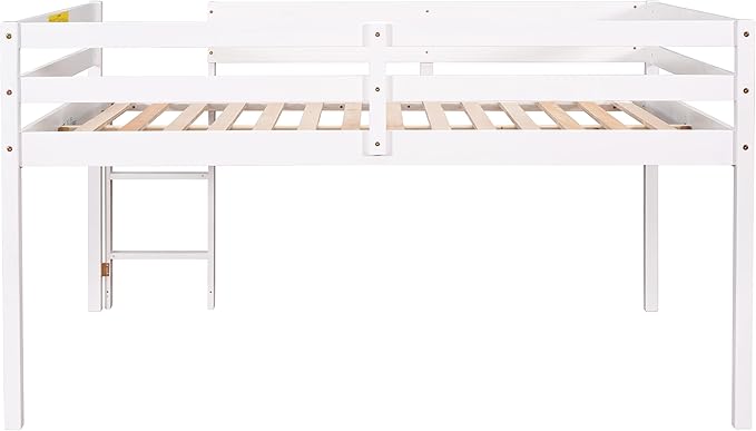 HomSof Full Loft Bed with Guard Rail & Ladder,No Box Spring Needed,Easy Assembly,White