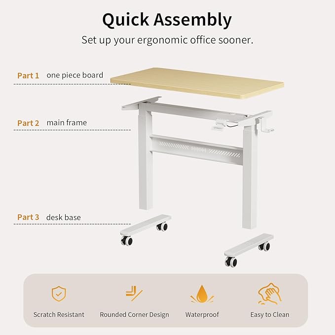 Mobile Walking Pad Desk with Wheels, Pneumatic Small Rolling Standing Desk Riser Height Adjustable (28-43.7") for Treadmill, Portable Computer Table for Home Office, Oak