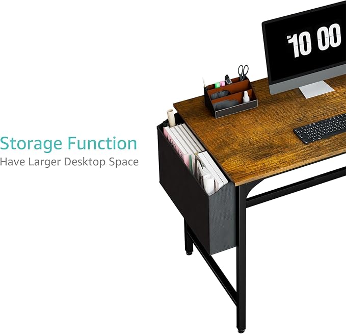 Lufeiya Computer Desk with Drawers - 40 Inch Work Reversible Small Desk for Bedroom Home Office, Simple Study Writing Table PC Desks with Drawer Storage Shelves, Rustic Brown