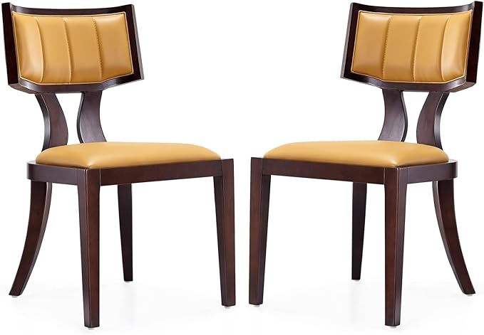 Manhattan Comfort Pulitzer Faux Leather Dining Chairs Set of 2, Solid Beech Wood with Walnut Finish, Iconic Greek Design, Fully Assembled Accent Kitchen Furniture, Camel