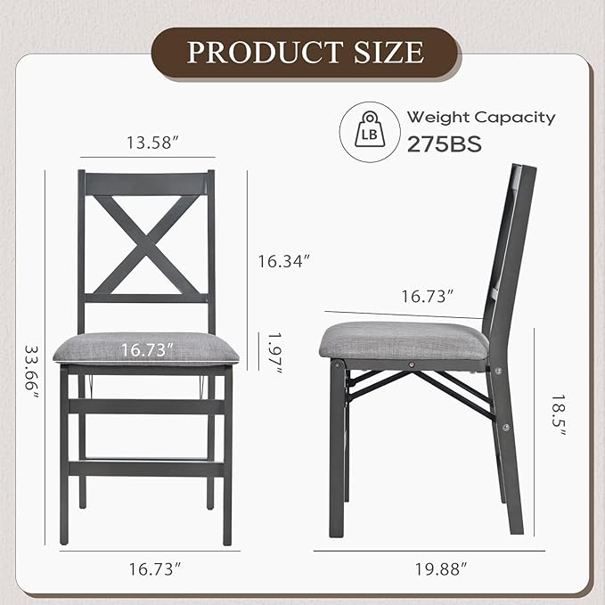 COLAMY Folding Dining Chairs Set of 4 – Dark Grey Upholstered Dining Room Chairs with Wooden Frame, Pre-Assembled, Space Saving Modern Kitchen & Dining Room Furniture for Small Spaces