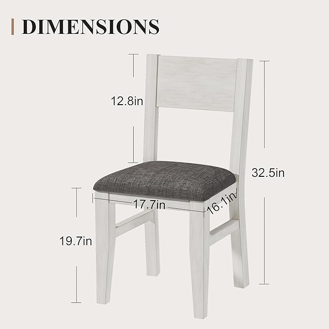Solid Wood Dining Chairs Set of 4, Farmhouse Kitchen Chairs with Upholstered Cushion, Easy Assembly for Dining Room, Kitchen, Washed Gray