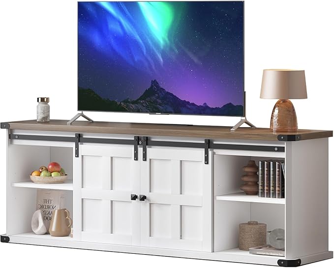 GAOMON 70" Farmhouse TV Stand for 80/75/70 Inch TVs,Entertainment Center Storage Cabinets w/Power Outlets and Sliding Barn Door,Rustic TV Stands for Living Room,Media Console Cabinet