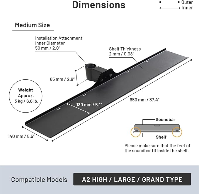 WALL Seven Stand A2 Grand | Rolling TV Stand for 45–80" w/ 37.4" Soundbar Shelf | Walnut | Portable TV Stand with Shelf | Height Adjustable, Space Saving, for Living Room, Bedroom and Office