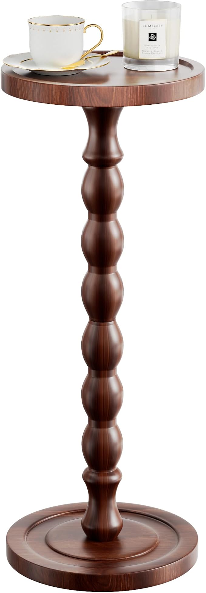 Solid Wood Drink Table, Rubber Wood‌ Small Round Side Table for Small Spaces, Martini Tables, Pedestal End Tables for Living Room, Bedroom, Corners, and Office (Dark Walnut, 9.4 inch)