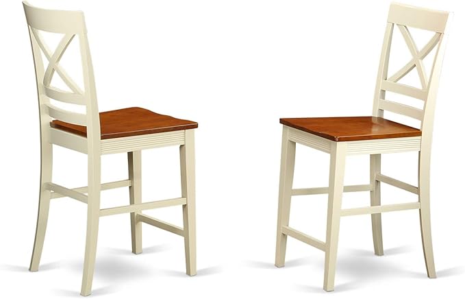 East West Furniture VNQU3-WHI-W 3 Piece Kitchen Counter Height Dining Table Set Contains a Square Pub Table and 2 Dining Room Chairs, 36x36 Inch, Buttermilk & Cherry