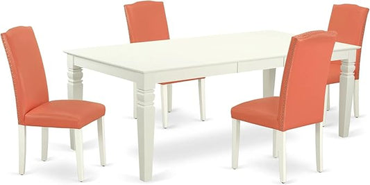 East West Furniture LGEN5-LWH-78 5 Piece Dinette Set Includes a Rectangle Dining Room Table with Butterfly Leaf and 4 Pink Flamingo Faux Leather Parsons Chairs, 42x84 Inch, Linen White