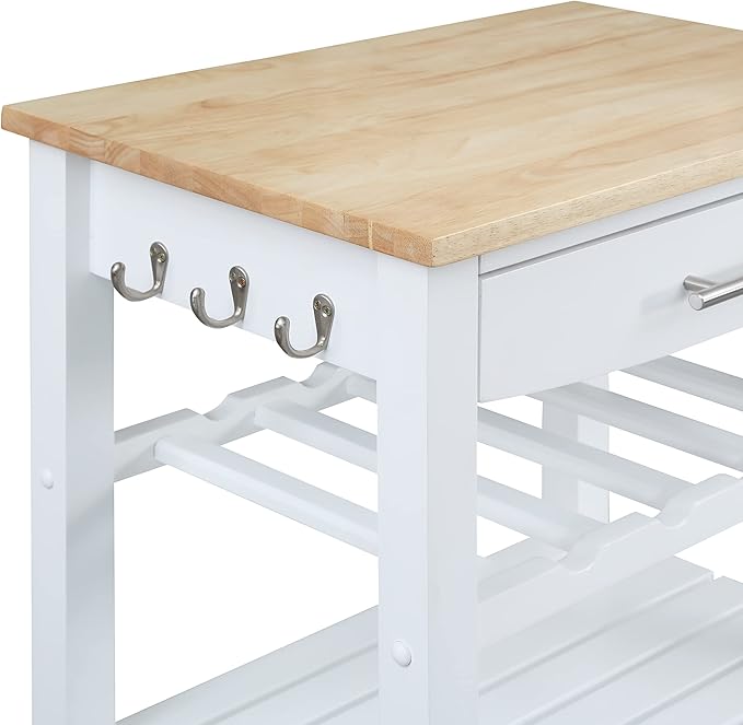 Convenience Concepts Ellaine 4 Tier Kitchen Cart with Drawer and Wine Rack, 24.75", White/Butcher Block
