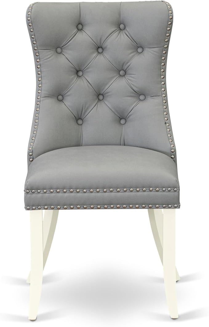 East West Furniture LGDA9-LWH-27 9 Piece Dining Room Set Includes a Rectangle Kitchen Table with Butterfly Leaf and 8 Polyester Fabric Upholstered Chairs, 42x84 Inch, linen white