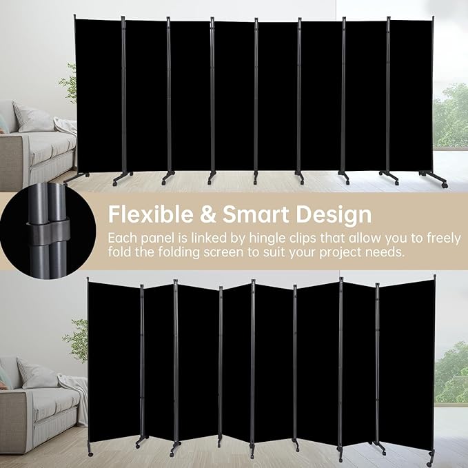 Room Divider 8 Panel Room Dividers/Wheels, Room Divider Panel for Office Room Partitions and Dividers, Portable Partition Wall Divider for Room Separation, Fabric Folding Room Dividers and Screens