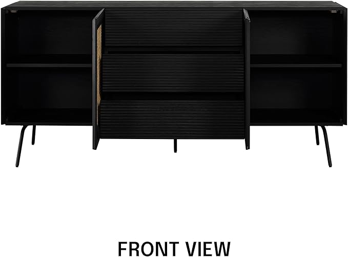 NTC MOSSIC Sideboard with 2 Doors and 3 Drawers, Buffet Cabinet with Natural Rattan and Metal Legs, Modern Storage Cabinet for Living Room, and Hallway, Effortless Assembly - Burnt Black