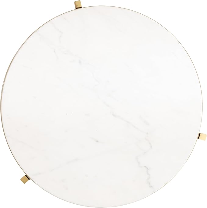 Kate and Laurel Aguilar Modern Round Side Table, 15 x 15 x 24, White and Gold, Genuine Marble Nightstand for Small Spaces and Living Room Décor