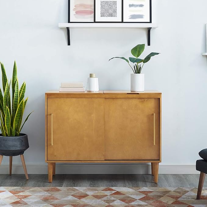Crosley Furniture Everett Media Console and Record Player Stand with Storage for Vinyl Records, Acorn
