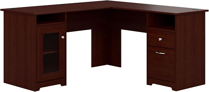 Bush Furniture Cabot L Shaped Computer Desk in Harvest Cherry | Corner Table with Drawers for Home Office