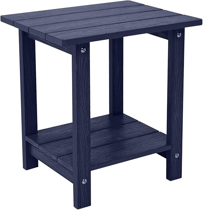 Melucivi Weather Resistant Outdoor Side Table, Double Small Adirondack Side Table for Adirondack Chair - Indoor Outdoor End Table, Patio Table for Pool, Deck and Porch (D Blue)