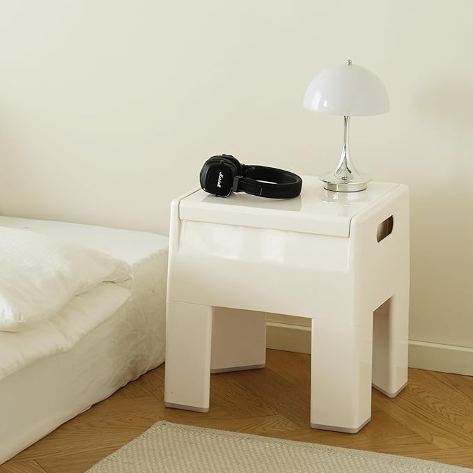 Nightstand Bedside with Storage Space, Multifunctional Colorful Plastic End Table Small Side Table for Bedroom, Dorm and Small Spaces, Easy Assembly(14.7" D x 11.8" W x 15.8" H, White)