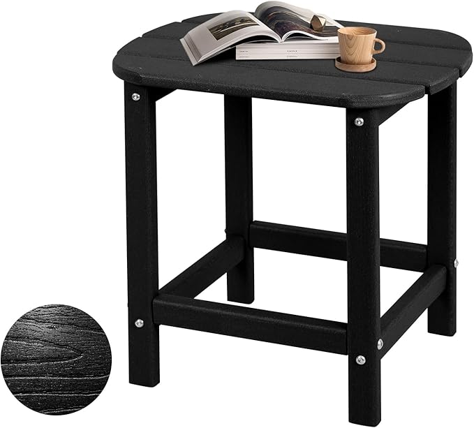 Hdpe Outdoor Adirondack Side Table, Wooden Textured, Set for Patio, Garden, Porch, Pool Composite Patio, Backyard, Bathroom and Indoor, Maintenance & Weather Resistant(Black)