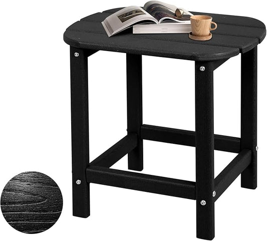 Hdpe Outdoor Adirondack Side Table, Wooden Textured, Set for Patio, Garden, Porch, Pool Composite Patio, Backyard, Bathroom and Indoor, Maintenance & Weather Resistant(Black)