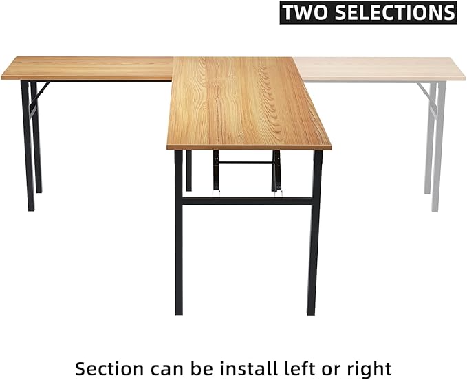 DlandHome Reversible L-Shaped Desk Large Corner Desk Folding Table Computer Desk Home Office Table Computer Workstation, Teak DND-ND11-TB