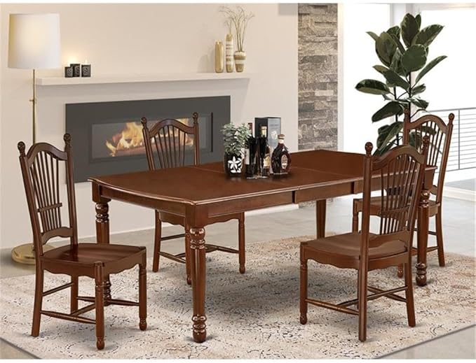East West Furniture DODO5-MAH-W 5 Piece Kitchen Table & Chairs Set Includes a Rectangle Dining Table with Butterfly Leaf and 4 Dining Room Chairs, 42x78 Inch, Mahogany