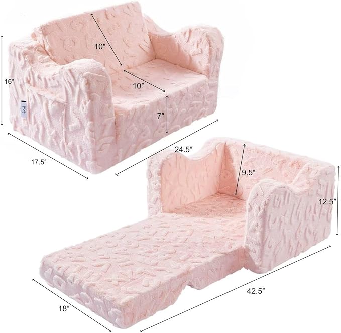 Kids Couch, 2-in-1 Convertible Kids Chair to Lounger Bed, Kids Sofa for Toddler Boys Girls, Ideal for Reading Sleeping Gaming Decor (Pink)