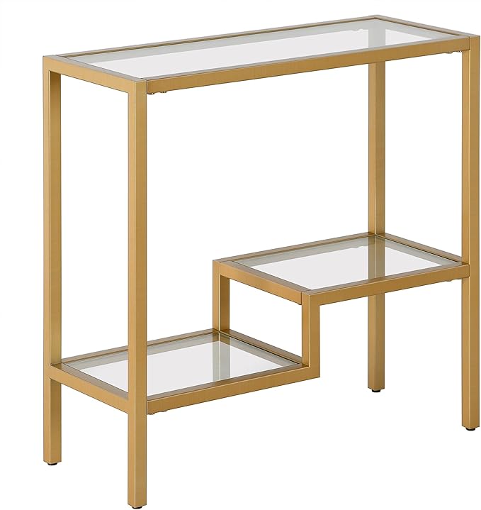 Henn&Hart 24" Wide Rectangular Side Table in Brass, Table for Living Room, Bedroom