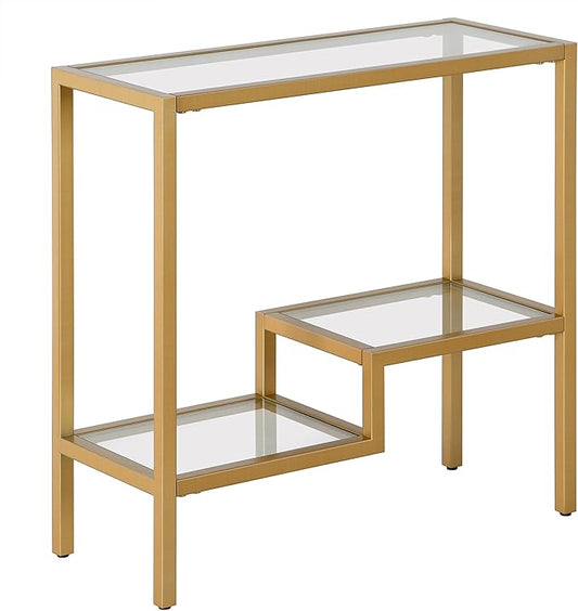 Henn&Hart 24" Wide Rectangular Side Table in Brass, Table for Living Room, Bedroom