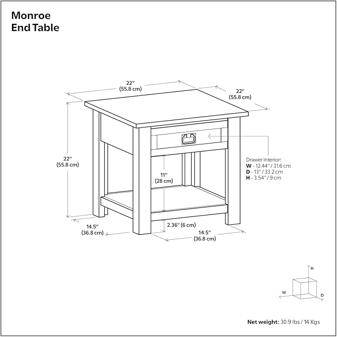 SIMPLIHOME Monroe SOLID ACACIA WOOD 22 inch Wide Square Rustic End Side Table in Distressed Charcoal Brown for the Living Room and Bedroom
