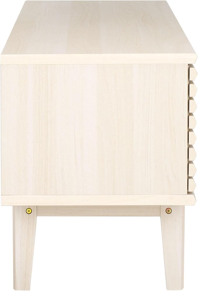 SAFAVIEH Aricia TV Stand for up to 65" Flatscreen – Bleached White, 2 Sliding Doors with Interior Storage, 1 Open Shelf, Entertainment Media Console (MED9633C)