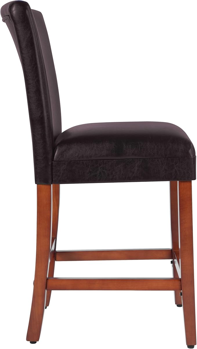 Homepop Home Decor | Classic Counter Height Bar Stools | Faux Leather 24 Inch Bar Stools | Decorative Home Furniture (Brown Faux)