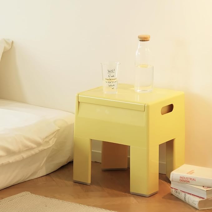 Nightstand Bedside with Storage Space, Multifunctional Colorful Plastic End Table Small Side Table for Bedroom, Dorm and Small Spaces, Easy Assembly(14.7" D x 11.8" W x 15.8" H, Yellow)