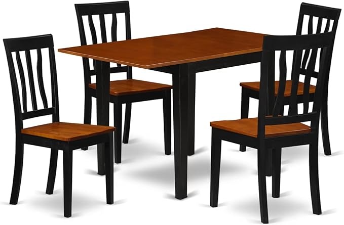 East West Furniture NDAN5-BCH-W 5 Piece Kitchen Table Set for 4 Includes a Rectangle Dining Room Table with Dropleaf and 4 Dining Chairs, 30x48 Inch, Black & Cherry