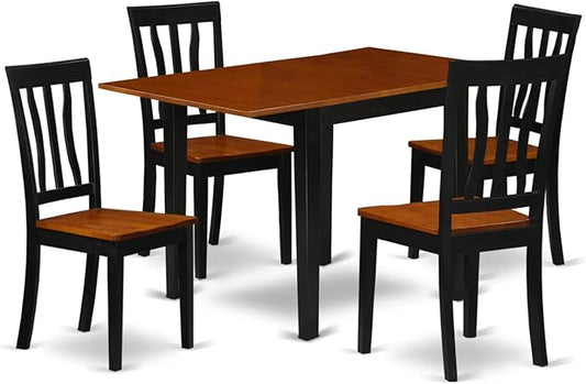 East West Furniture NDAN5-BCH-W 5 Piece Kitchen Table Set for 4 Includes a Rectangle Dining Room Table with Dropleaf and 4 Dining Chairs, 30x48 Inch, Black & Cherry