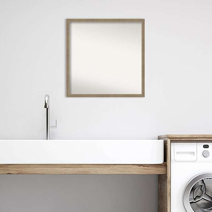 Amanti Art Grey Bathroom Mirror for Over Sink, 28x28 Florence Grey Square Vanity Mirror, Large Casual Frame, Hangs Horizonally and Vertically, Bathroom Wall Decor, Non-Beveled Edge from WI, USA
