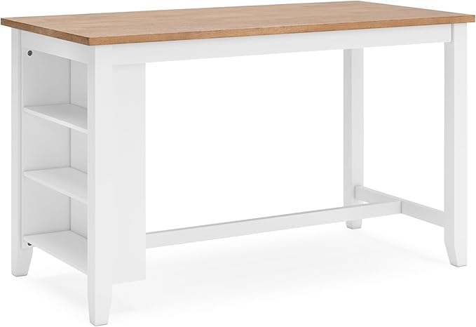 Signature Design by Ashley Gesthaven Farmhouse Counter Height Dining Table with 3 Shelves and Trestle Base, Light Brown & White