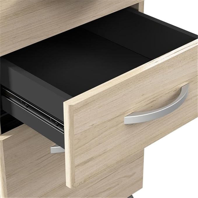 Bush Business Furniture Arrive 3 Drawer Mobile File Cabinet - Assembled in Natural Elm, Rolling Document Storage for Reception Area or Professional Office
