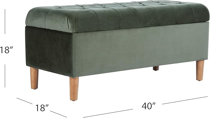HomePop Home Decor | Tufted Ainsley Button Storage Ottoman Bench with Hinged Lid | Ottoman Bench with Storage for Living Room & Bedroom,Loden Green Velvet