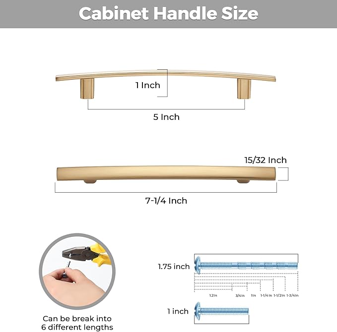 30 Pack Cabinet Handles 5" Hole Center - Curved Cabinet Pulls Champagne Bronze Drawer Pulls for Kitchen Cupboard Solid Handles for Dresser Drawer Arch Closet Hardware